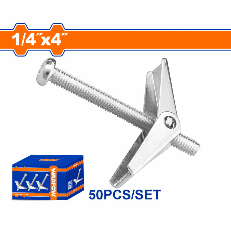 Anclaje tipo Mariposa con tornillo 1/4" x 4" Acero al carbono Galvanizado 50 pzas