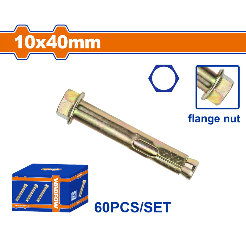 Tacos de anclaje expansible con manguito y pestaña Galvanizado Amarillo 10x40mm 60 pzas