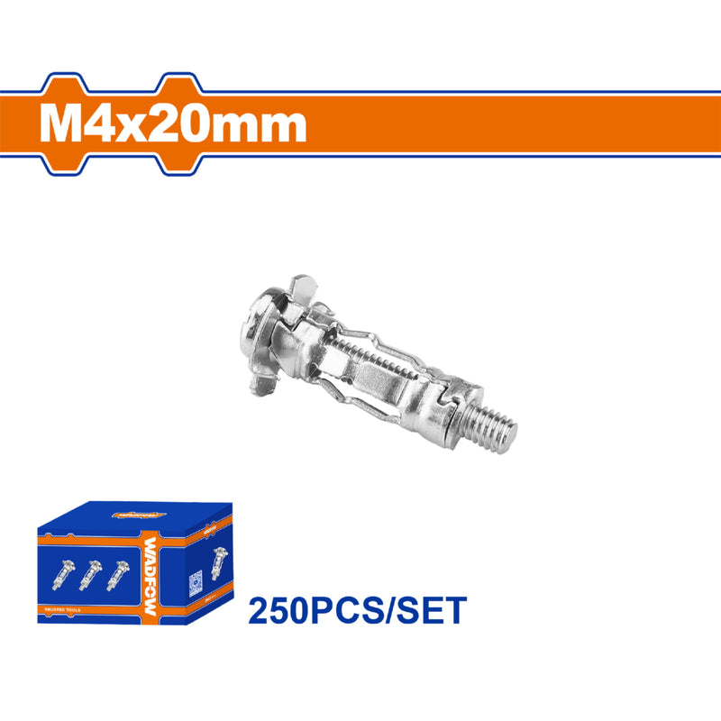 Taco pared hueca 4x20mm con tornillo 7x27mm Galvanizado 250 pzas