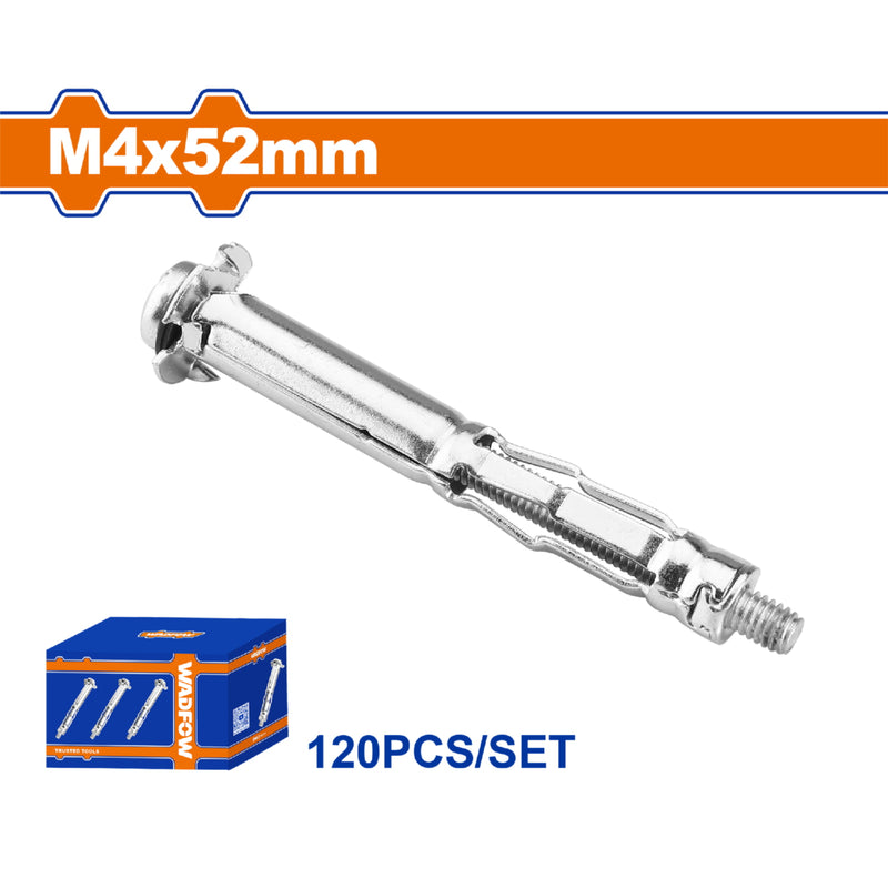 Taco pared hueca 4x52mm con tornillo 8x60mm. Galvanizado 120 pzas