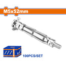 Taco pared hueca 5x52mm con tornillo 10x60mm. Galvanizado 100 pzas