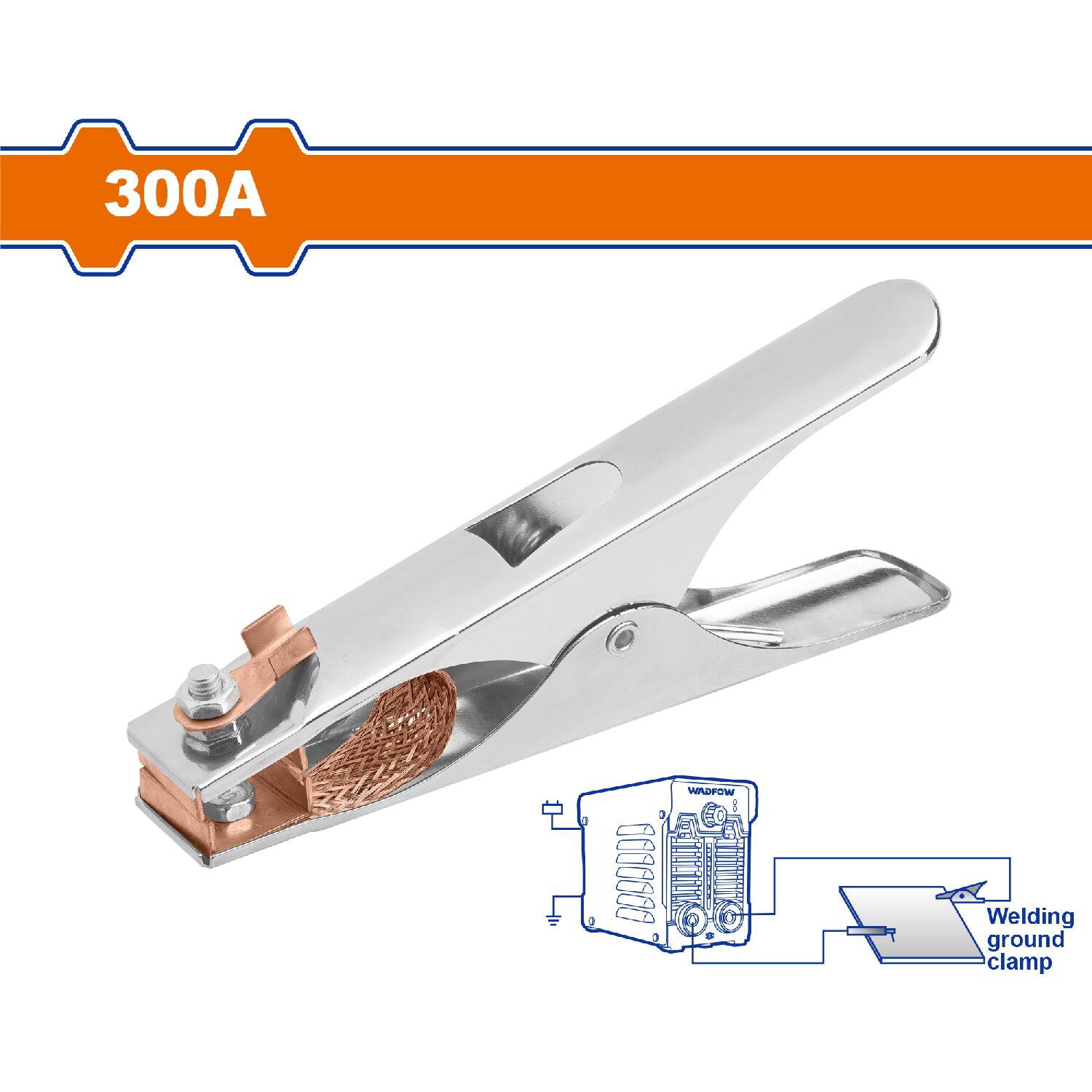 Pinza Para Cable Tierra Para Soldadura De 300A. Apertura Máx: 60Mm. Longitud:170Mm.