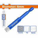 Broca diamantada Hexagonal 1/4" (6mm) Vástago 1/4" Ideal para azulejo, cerámica, granito, marmol y piedra.