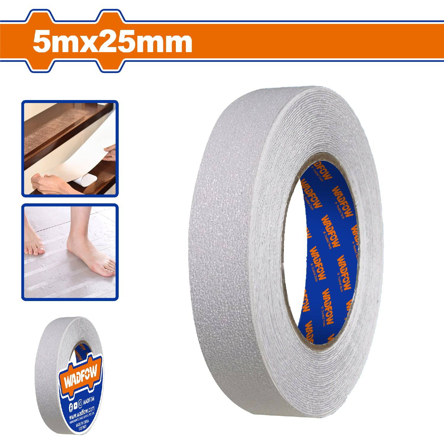 Cinta Tape Antiderrapante Antideslizante PEVA 5Mx25mm. Esp: 0.72Mm. Transparente. Ideal Para Baños, Duchas, Cocinas.