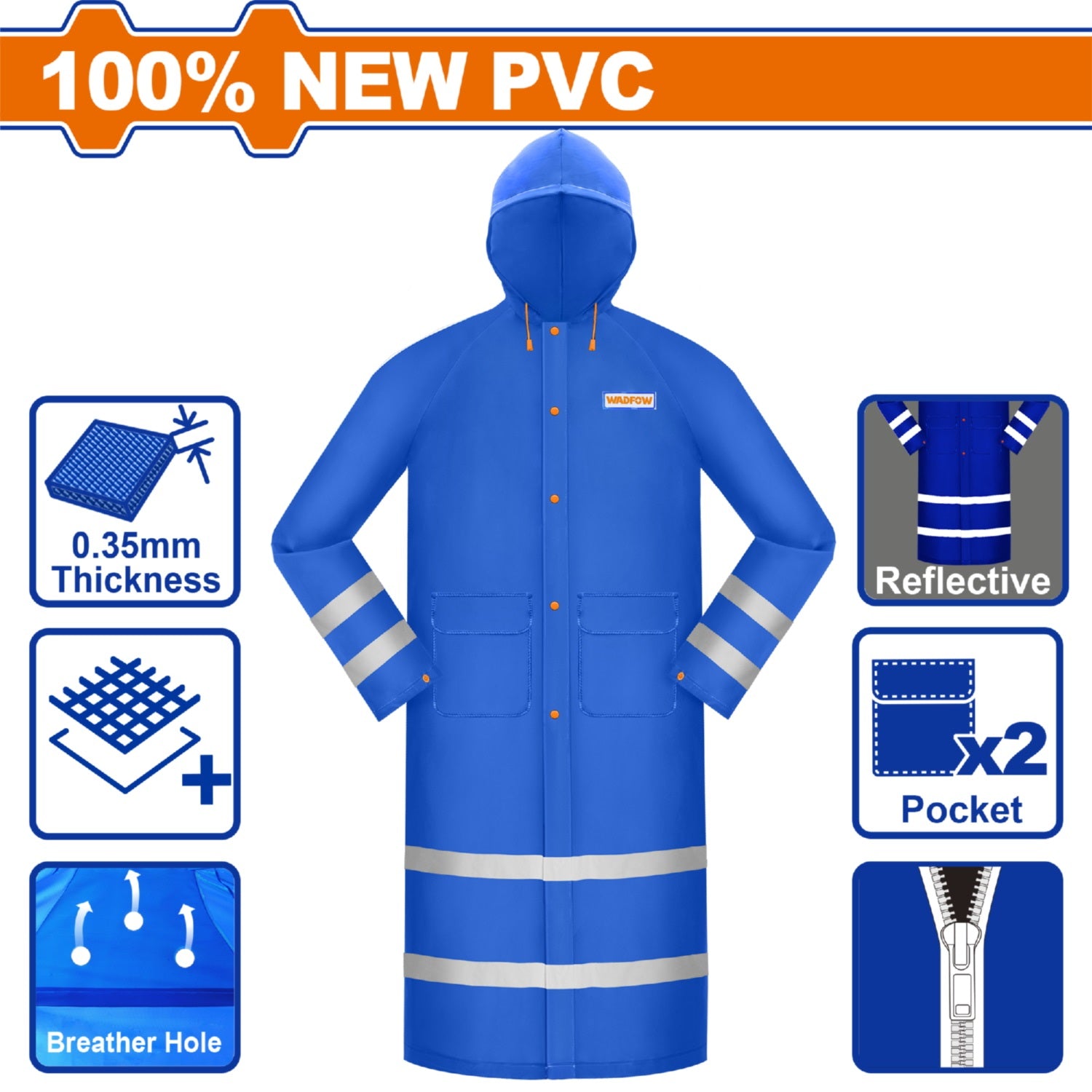 Capotes impermeables para lluvia. Estilo Gabardina 100% PVC. Espesor:0.35mm Con líneas reflectivas.