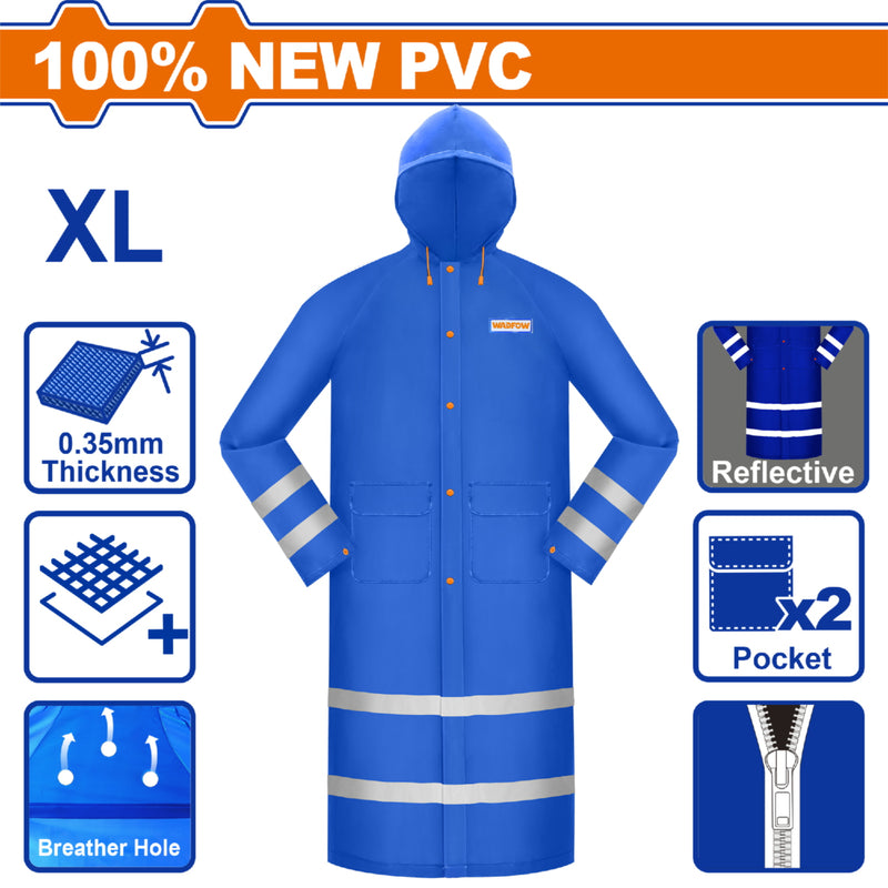 Capote impermeable para lluvia. Estilo Gabardina Talla XL. 100% PVC. Espesor:0.35mm Con líneas reflectivas.