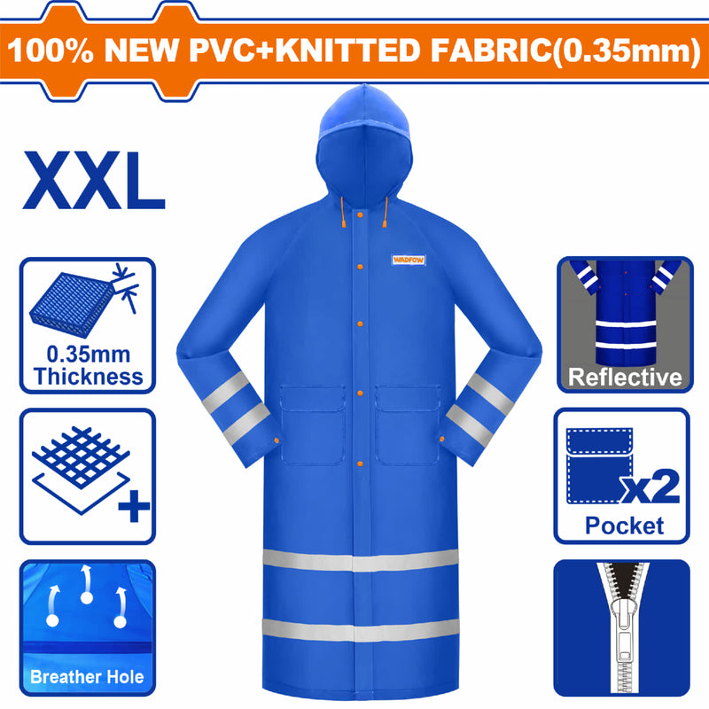 Capote impermeable para lluvia. Estilo Gabardina Talla XXL. 100% PVC. Espesor:0.35mm Con líneas reflectivas.