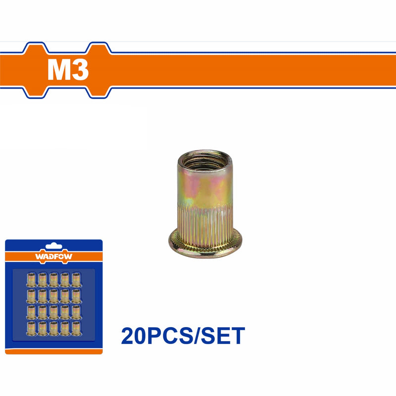Tuerca remachable M3 de acero al carbono con acabado zincado (20 piezas)