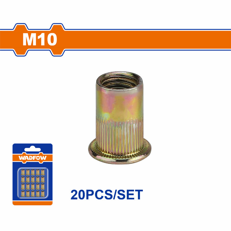Tuerca remachable M10 de acero al carbono con acabado zincado (20 piezas)