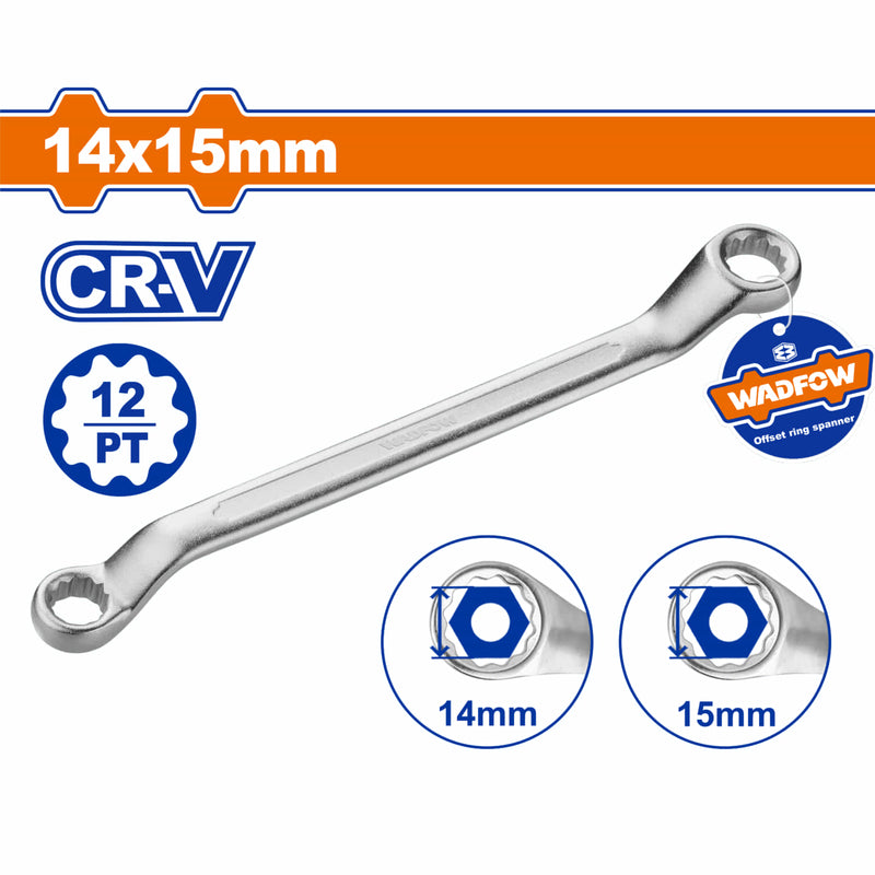 Llave de Estrella Acodada 14x15mm 214mm Cr-V Acabado Mate