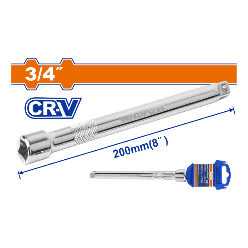 Barra De Extensión Para Dados 3/4" x 8" (200Mm). Acero Cr-V Tratado Térmicamente Con Acabado Cromado.