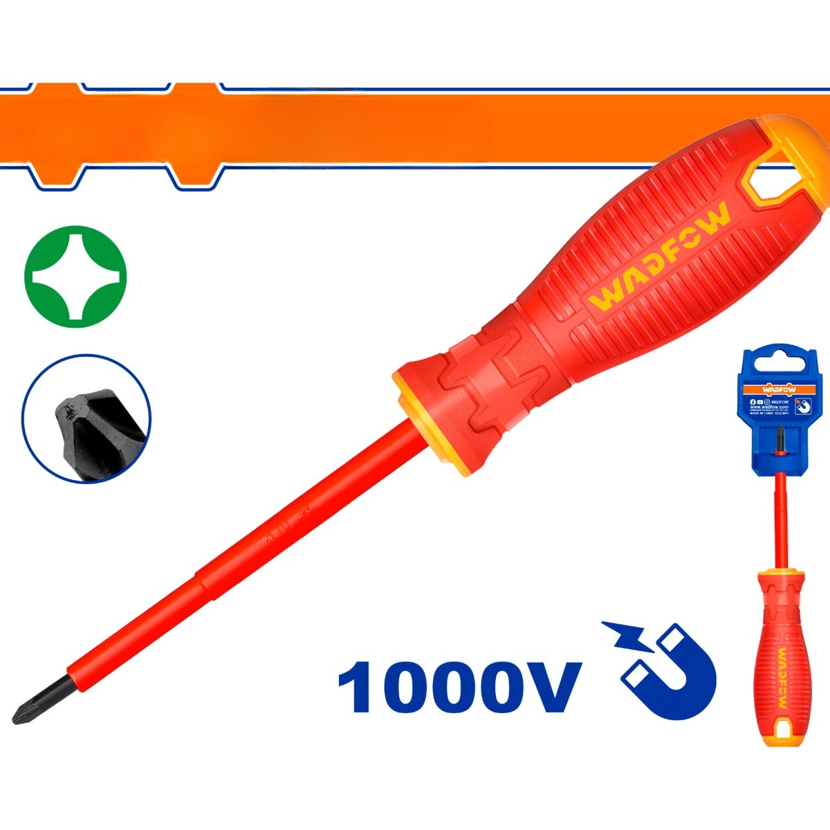 Destornilladores Aislados Phillips. Punta Magnética. 1000V. Mango cómodo.