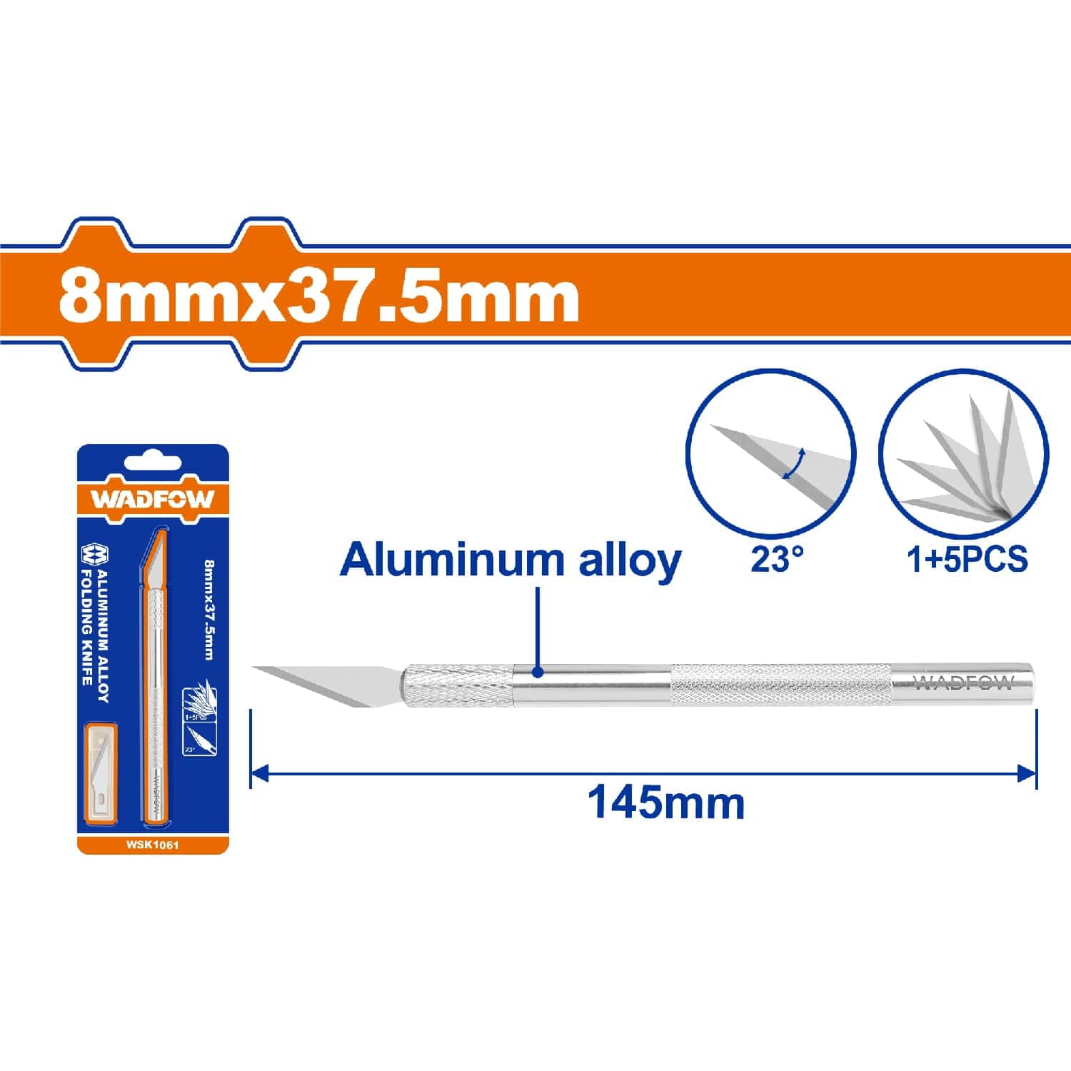 Exacto De Precisión 8Mmx37.5Mm. Aleación De Aluminio. Incluye 5 Cuchillas SK5. Long.145Mm.