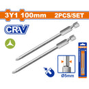 Puntas de Destornillador 3 alas 3Y1 100mm diámetro 5mm Cr-V Punta magnética. Set de 2 piezas.