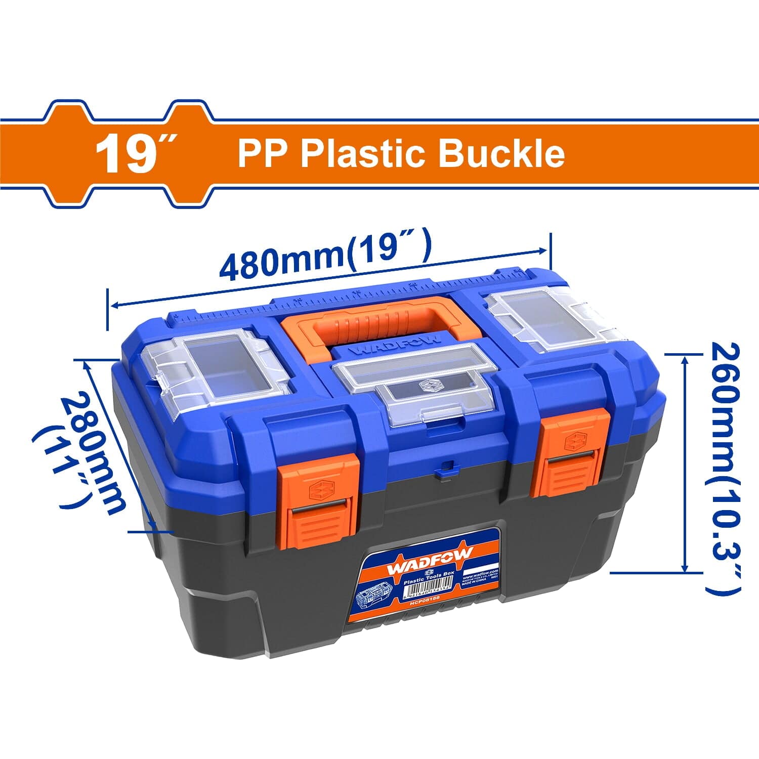 Caja De Herramientas De Plástico 19" 480Mm(19")X280mm(11")X260mm(10.3") Carga Máx: 18Kg.