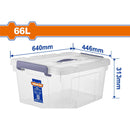 Caja Plastica De Almacenamiento Plástico 66L. 640X446x313mm Peso: 1831G. Tapa Con Asa. Hebilla De Plástico.