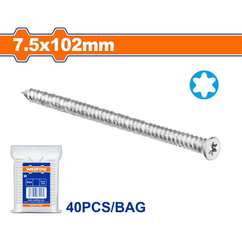 Tornillos para Concreto 7.5x102mm Cabeza avellanada y punta Torx. Acabado Galvanizado.(40 pzas)