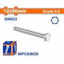 Tornillos Hexagonales 12x90mm Rosca completa. Grado 8.8 Galvanizado. Pernos Hexagonales 40 pzas.