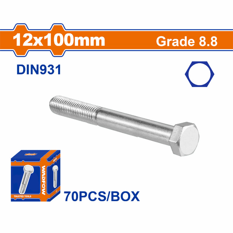 Tornillos Hexagonales 12x100mm Rosca completa. Grado 8.8 Galvanizado. Pernos Hexagonales 70 pzas.