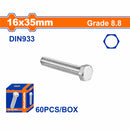 Tornillos Hexagonales 16x35mm Rosca completa. Grado 8.8 Galvanizado. Pernos Hexagonales 60 pzas.