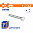 Tornillos Hexagonales 16x70mm Rosca completa. Grado 8.8 Galvanizado. Pernos Hexagonales 30 pzas.