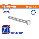 Tornillos Hexagonales 16x90mm Rosca completa. Grado 8.8 Galvanizado. Pernos Hexagonales 25 pzas.