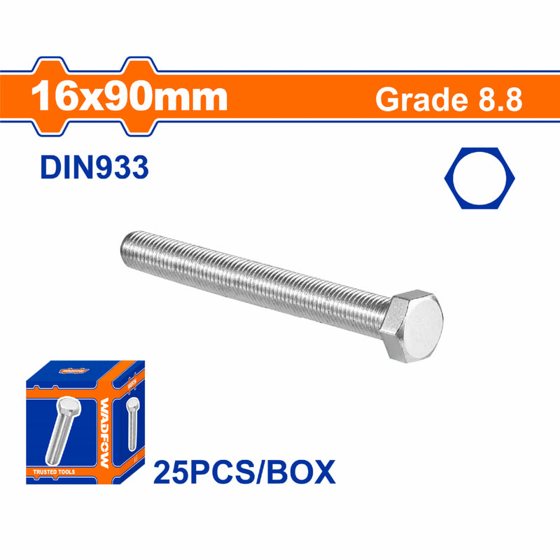 Tornillos Hexagonales 16x90mm Rosca completa. Grado 8.8 Galvanizado. Pernos Hexagonales 25 pzas.