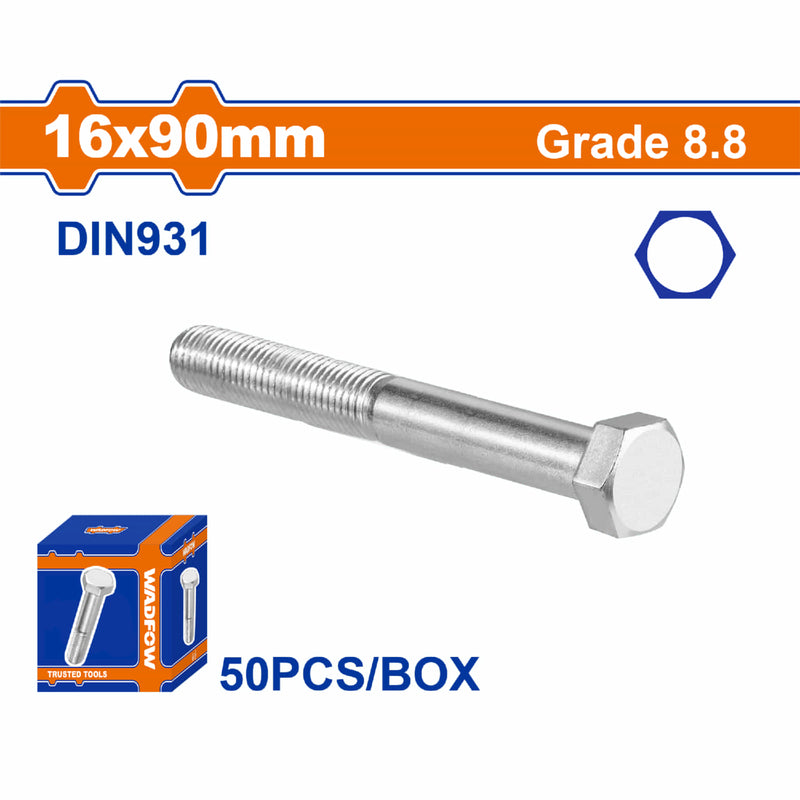 Tornillos Hexagonales 16x90mm Rosca completa. Grado 8.8 Galvanizado. Pernos Hexagonales 50 pzas.