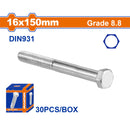 Tornillos Hexagonales 16x150mm Rosca completa. Grado 8.8 Galvanizado. Pernos Hexagonales 30 pzas.