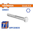 Tornillos Hexagonales 18x90mm Rosca completa. Grado 8.8 Galvanizado. Pernos Hexagonales 30 pzas.
