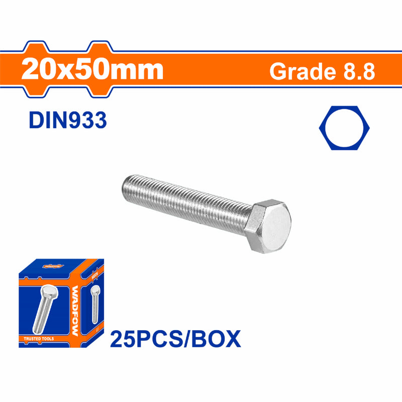 Tornillos Hexagonales 20x50mm Rosca completa. Grado 8.8 Galvanizado. Pernos Hexagonales 25 pzas.