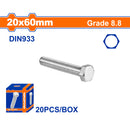 Tornillos Hexagonales 20x60mm Rosca completa. Grado 8.8 Galvanizado. Pernos Hexagonales 20 pzas.
