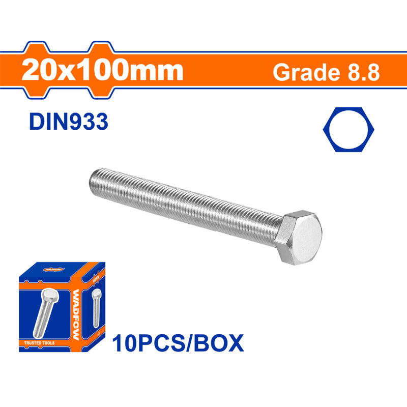 Tornillos Hexagonales 20x100mm Rosca completa. Grado 8.8 Galvanizado. Pernos Hexagonales 10 pzas.