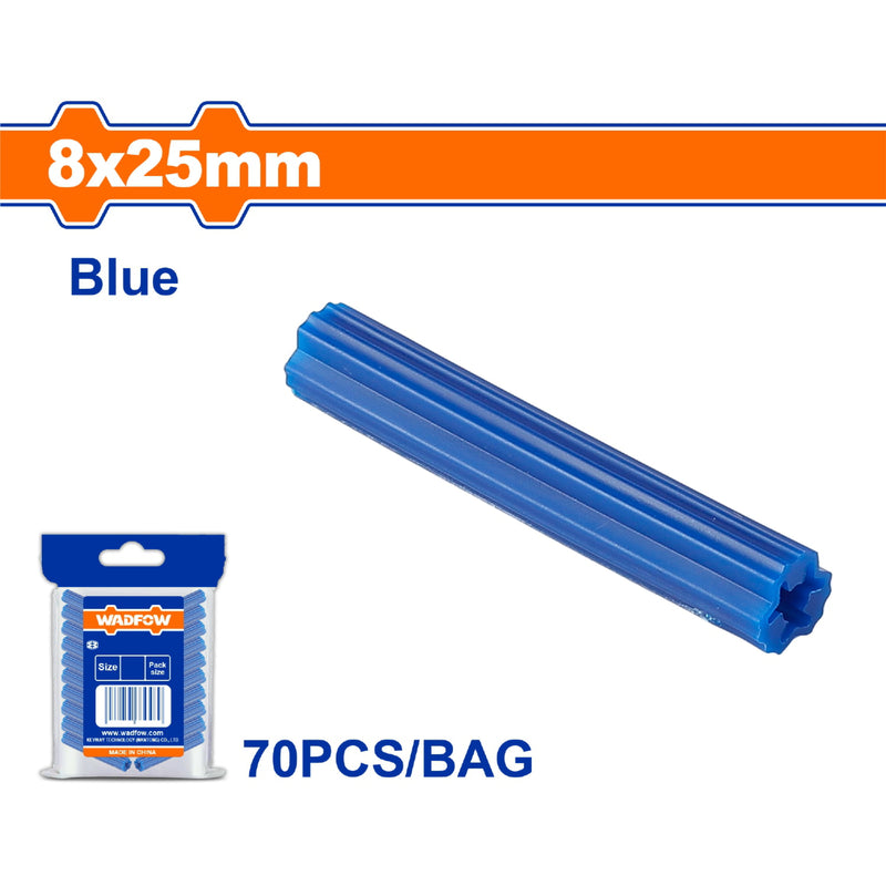 Taco Anclaje Plástico extruido 8x25mm Color: Azul. Se vende en Set de 70 pzas
