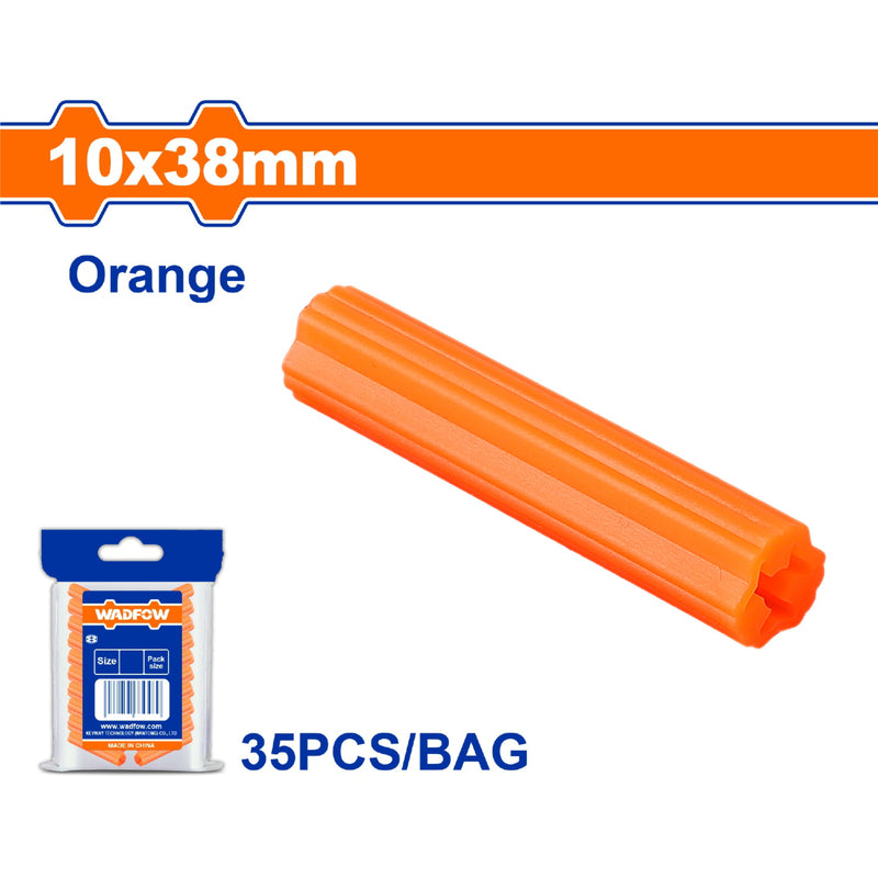 Taco Anclaje Plástico extruido 10x38mm Color: Naranja. Se vende en Set de 35 pzas