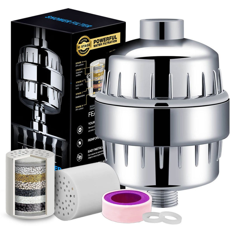 Filtro de agua para ducha regadera de 10 etapas. Protege la piel y cuida de la caída del cabello.