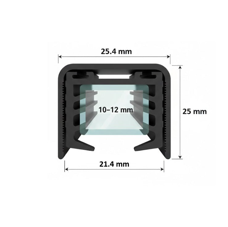 U channel pasamanos de aluminio Color Negro con goma, 5.8m de largo, 24.4mm alto y ancho Externo Y 21.4mm alto y ancho Interno