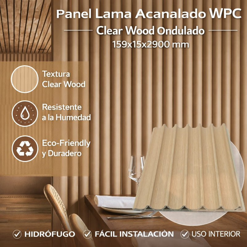 Panel WPC acanalado Ondulado curvo Clear Wood 2900*159*15mm