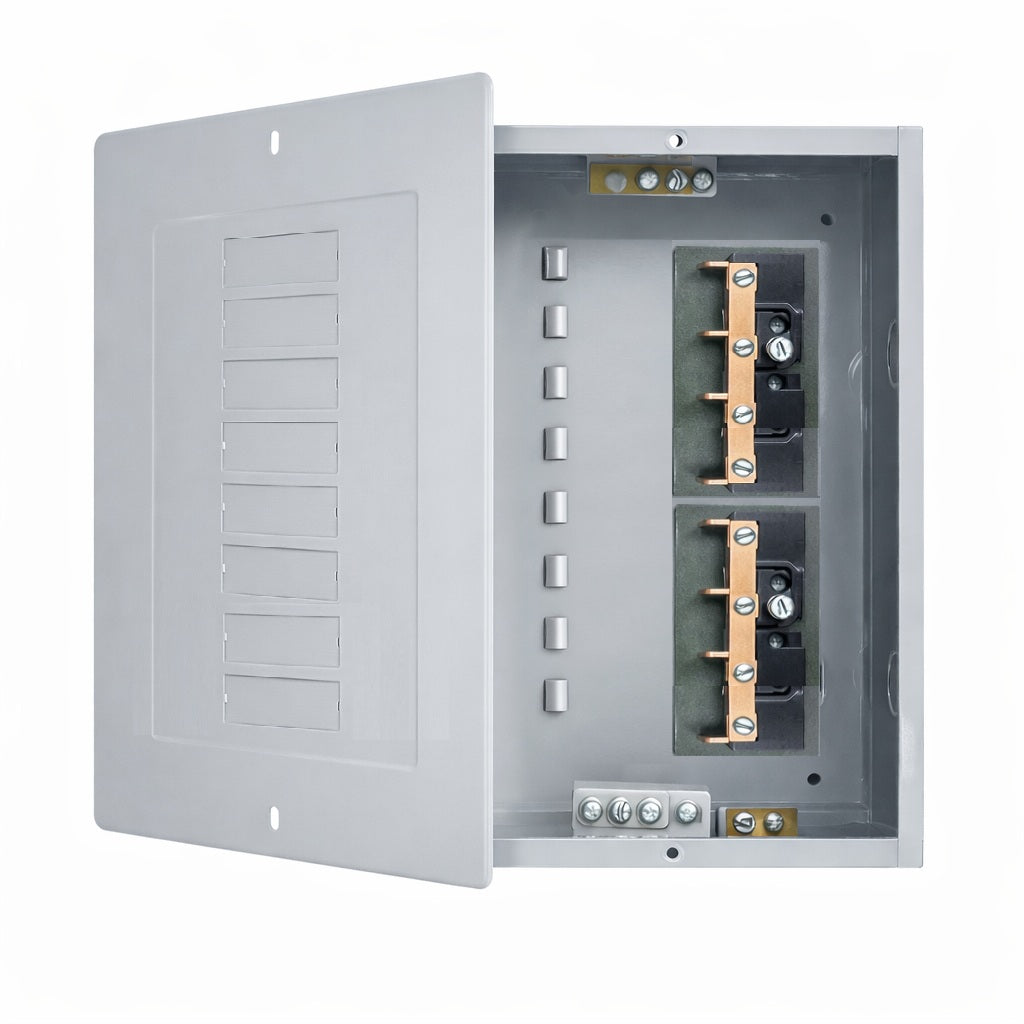 Centro de Carga Panel Eléctrico Económico Empotrable 8 Circuitos de acero 100A – Compatible Breakers GE THQL y THQM