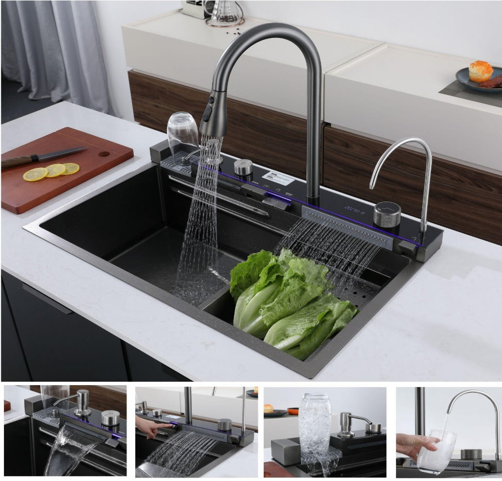 Fregador de cocina multifunción Nano Black Piano switch 750x460x220mm Negro plomo