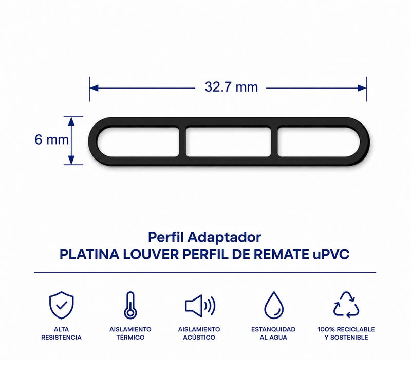 Perfil Platina Louver Remate 32.7mm UPVC Upview Carbone Espesor 6 mm Largo 5.85M Color NEGRO Microtexturizado  | Acabado Profesional Para Ventanas PVC