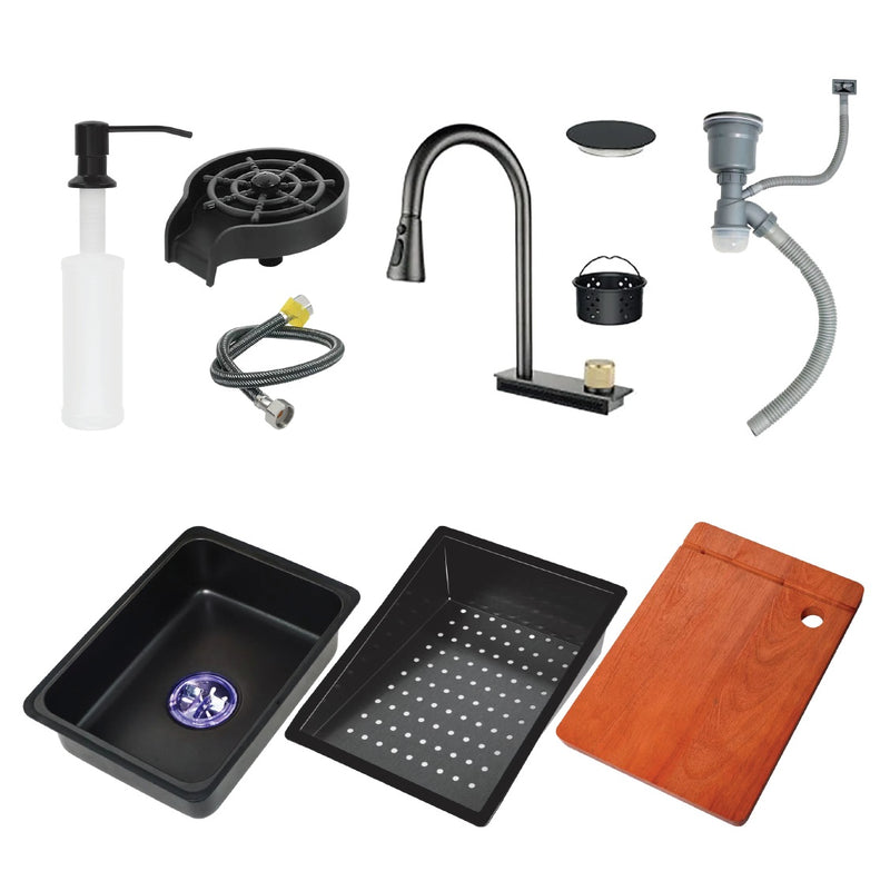 Fregador de cocina sencillo con accesorios 750x460x220mm Negro plomo fregadores tinas de cocina