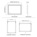 Espejo rectangular 80X120 cm con luz LED de 3 tonos boton tactil funciona para instalacion Vetical y Horizontal