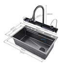 Fregador de cocina multifunción Nano Black Piano switch 750x460x220mm Negro plomo