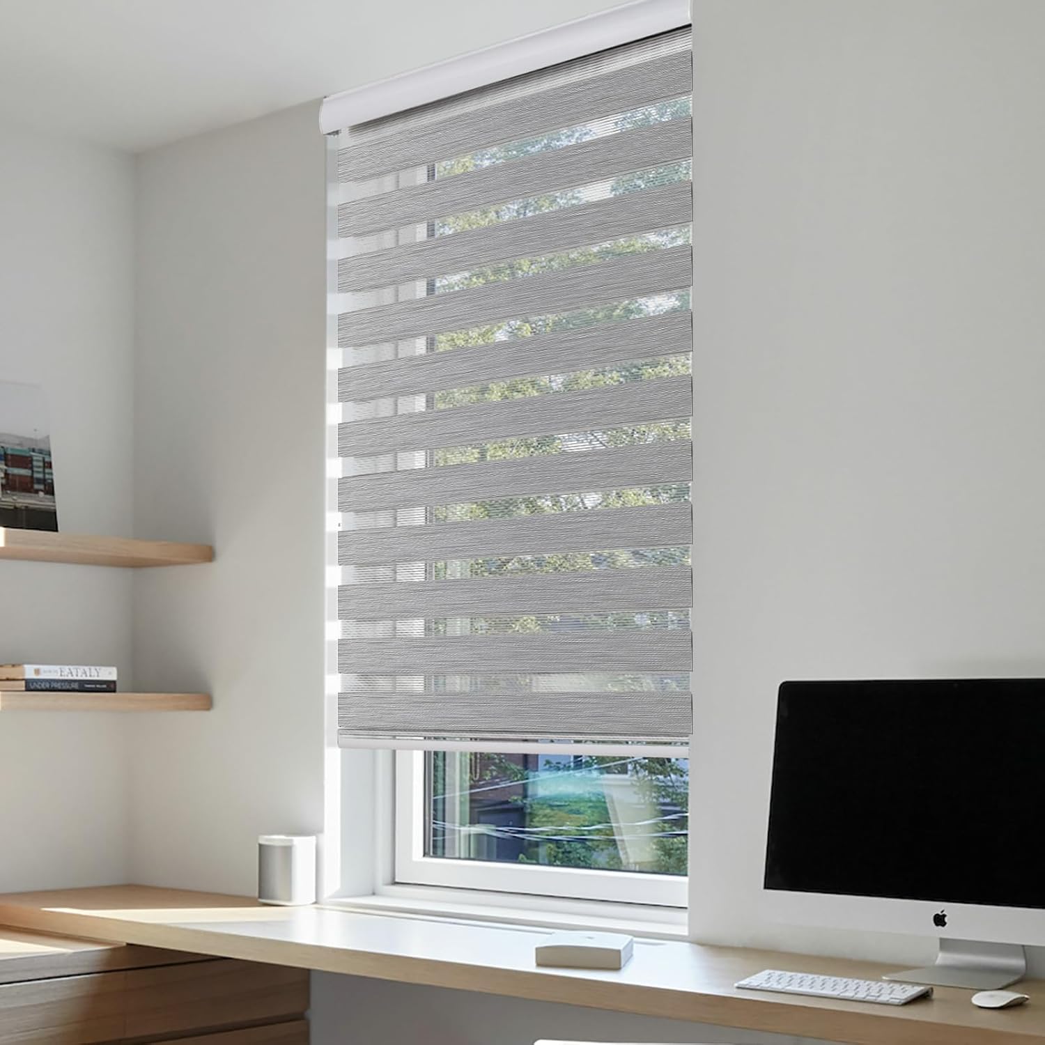 Persianas Rollers Enrollables Eclipse zebra dia y noche. Color Gris.
