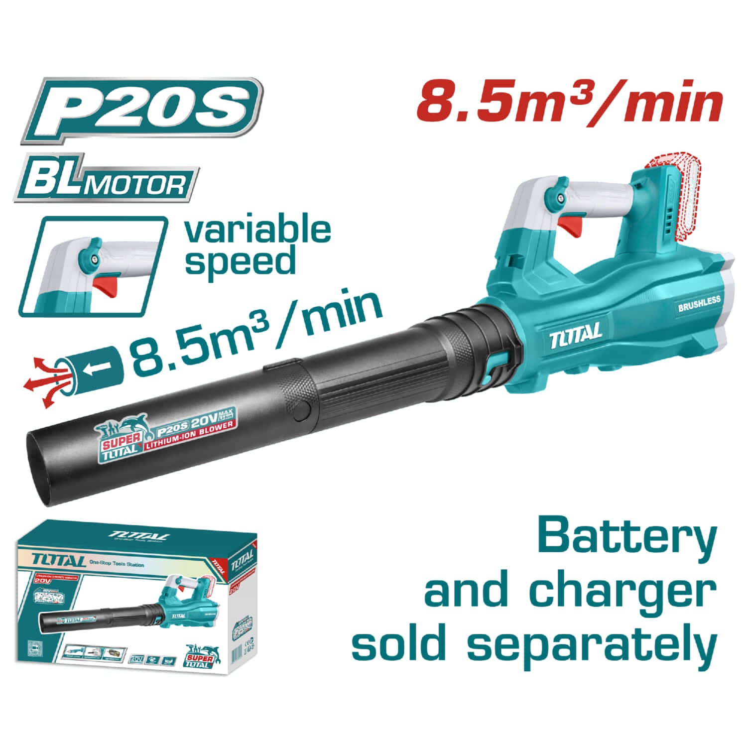 Soplador de batería 20V inalámbrico de iones de litio (SIN CARBONES)