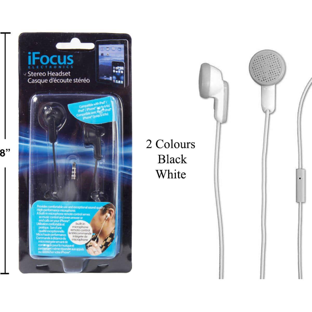 Ifocus, Auriculares Estéreo Para Ipad / Iphone / Ipod, 3.6 Pies De Largo, 2 Colores