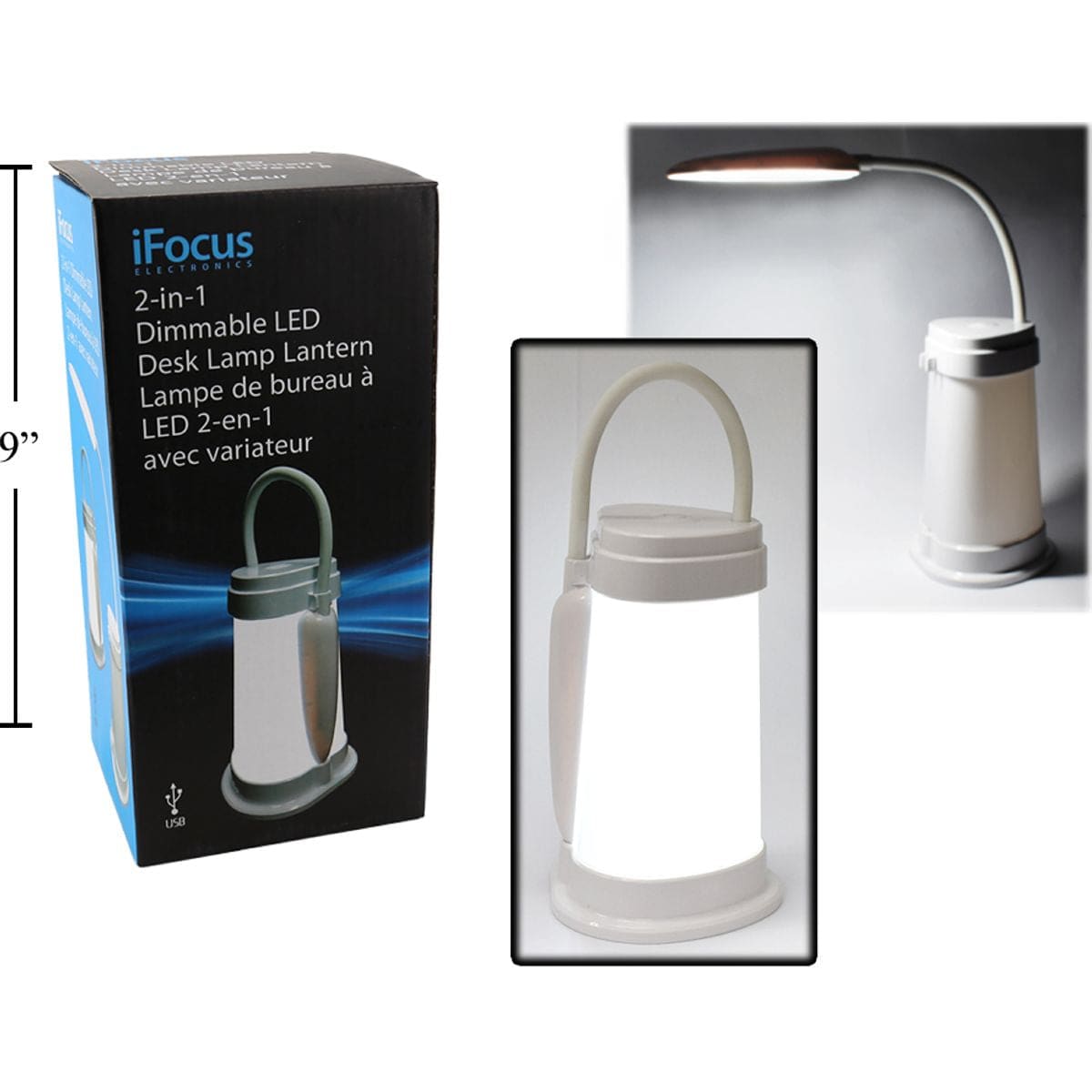 Ifocus, Lámpara De Escritorio LED Regulable 2 En 1, Linterna, USB Y B / O, Blanco, Cbx