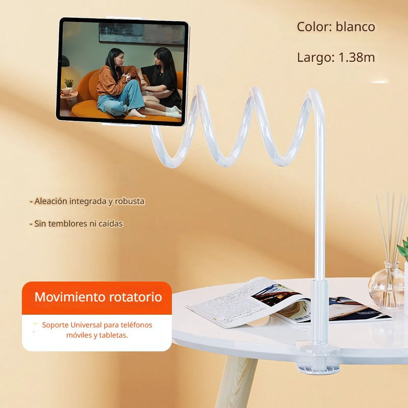 Soporte Flexible Universal para Tablet y Celular de 138 cm. Brazo Largo con Pinza Ajustable para Dispositivos de hasta 10”.