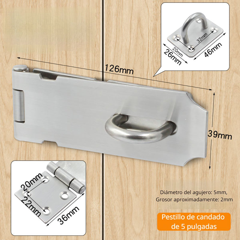 Aldaba Portacandado 5". Acero inoxidable. Pestillo de Seguridad para Puertas y Armarios.